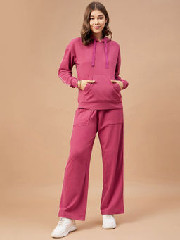 Gipsy - Women Raspberry Solid Cotton/Poly Regular Sleeve Hooded Neck Co-Ord (Set of 2)