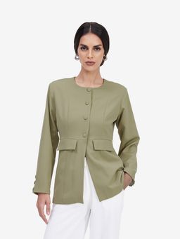Strong And Brave - Green Polyester Solid Blazer