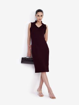 Strong And Brave - Wine Viscose Rayon Solid Bodycon Dress