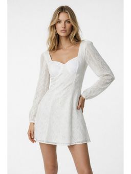 Cover Story - White Polyester Textured A-Line Dress