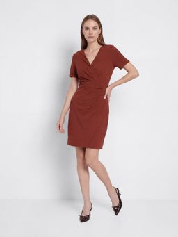 Cover Story - Brown Polyester Solid Bodycon Dress