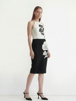 Cover Story - Black Viscose Rayon Embroidered Bodycon Dress