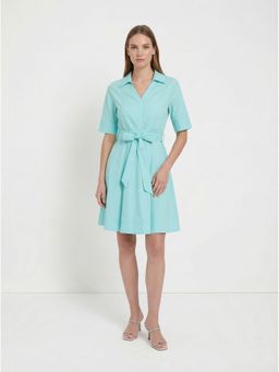 Cover Story - Green Cotton Solid Flared Dress