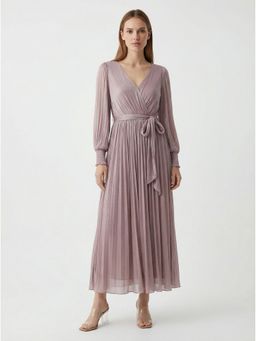 Cover Story - Pink Polyester Solid Flared Dress