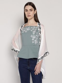 Cover Story - Off White Embroidered Overlay Jacket