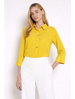 Cover Story - Yellow Polyester Solid Shirt