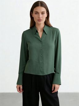 Cover Story - Green Polyester Solid Shirt