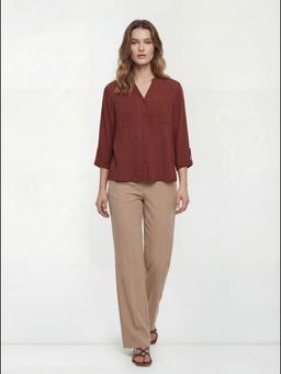 Cover Story - Brown Polyester Solid Shirt