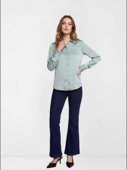 Cover Story - Green Polyester Solid Shirt