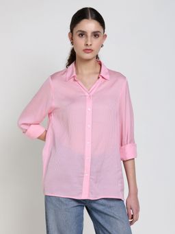 Cover Story - Pink Viscose Rayon Stripes Shirt