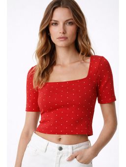 Cover Story - Red Cotton Polka Dots Crop Top