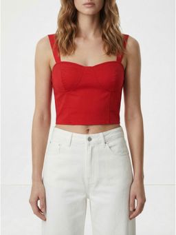 Cover Story - Red Cotton Solid Crop Top