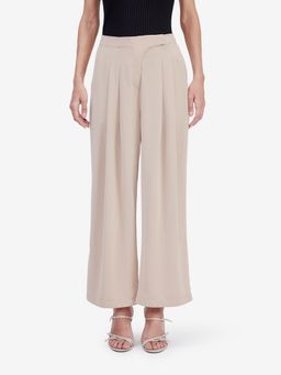 Strong And Brave - Ivory Polyester Solid Straight Trouser