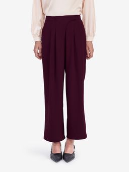 Strong And Brave - Maroon Polyester Solid Straight Trouser