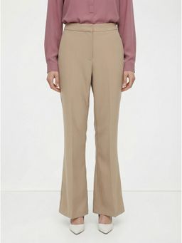 Cover Story - Beige Polyester Solid Boot Cut Trouser