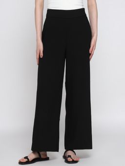 Cover Story - Black Polyester Solid Straight Trouser