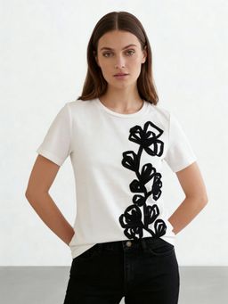Cover Story - White Cotton Embroidered T-Shirt