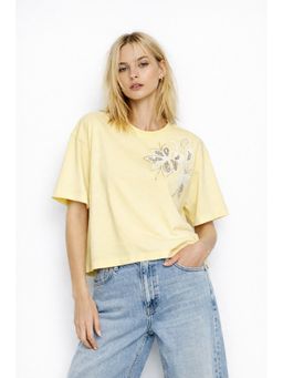 Cover Story - Yellow Cotton Embroidered T-Shirt