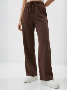 Outzidr - Brown Mid Waist Straight Leg Track Pant