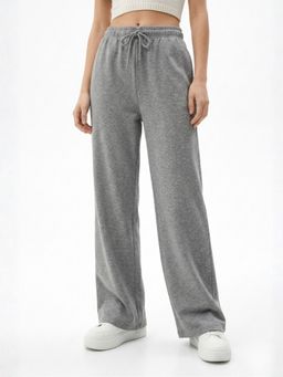 Outzidr - Grey Mid Waist Straight Leg Track Pant