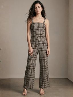 Outzidr - Grey Polyester Checks Jumpsuit