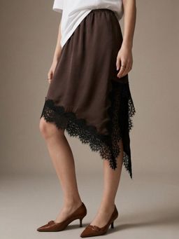 Outzidr - Brown Asymmetric Hem Skirt