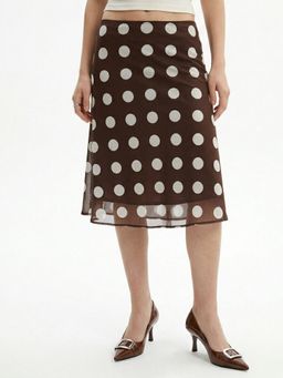Outzidr - Brown Polka Printed Skirt