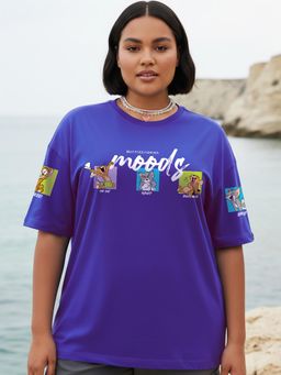 Bewakoof - Heavy Duty 1.0 Women's Blue Tom & Jerry Moods Graphic Printed Oversized Plus Size T-shirt
