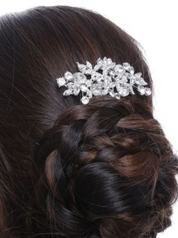 Yellow Chimes - Women Silver Toned Embellished Hair Pin