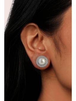 Sica Jewellery - 925 Silver White Pearl Stone Stud Earrings