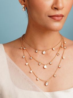 Abdesigns - Gold Plated Polki Kundan Diamond Layered Necklace Set