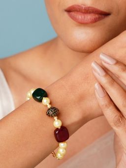 Abdesigns - Women Gold Plated Monalisa Bead Studded Bracelet