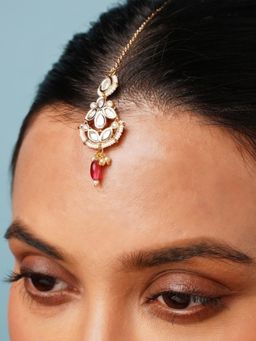 Abdesigns - Red Elite Gold Plated Kundan Floral Maangtikka