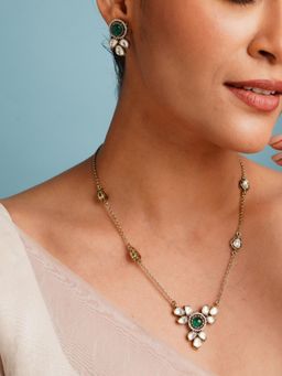 Abdesigns - Green Stylish Gold Plated Polki Diamond Jewellery Set