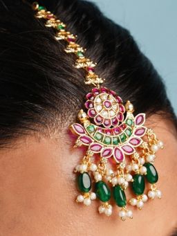 Abdesigns - Elite Multi-Color Kemp Stone Gold Plated Maangtikka