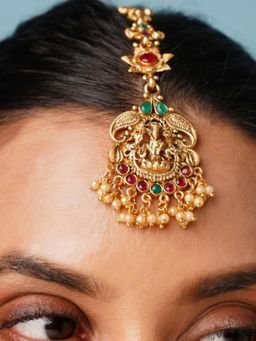 Abdesigns - Multi-Color Elite Gold Plated Kemp Stone Temple Maangtikka