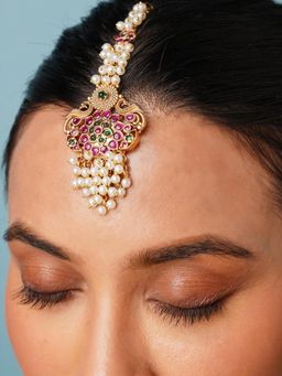 Abdesigns - Multi-Color Elite Gold Plated Kemp Pearl Stone Maangtikka