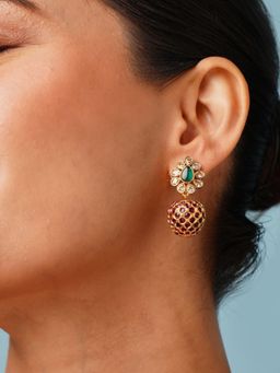 Abdesigns - Multi-Color Elegant Gold Plated Polki Drop Earrings