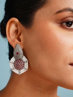 Abdesigns - Red Elegant German Silver Plated Pearl Drop Earrings