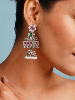 Abdesigns - Multi-Color Elegant German Silver Plated Pearl Jhumka Earrings