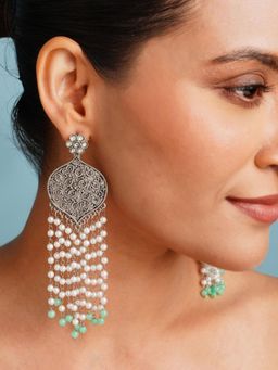 Abdesigns - Green Elegant German Silver Plated White Pearl Drop Earrings