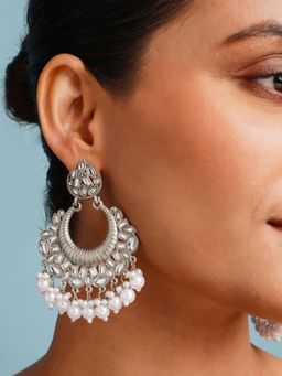 Abdesigns - Elegant German Silver Plated Pearl Chandbali Earrings
