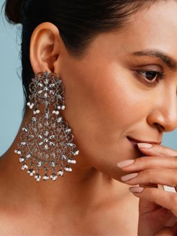 Abdesigns - Elegant Stone German Silver Plated Pearl Danglers Earrings