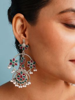 Abdesigns - Multi-Color Elegant German Silver Plated Danglers Earrings