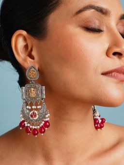 Abdesigns - Red Elegant Dual Plated Temple Chandbali Earrings