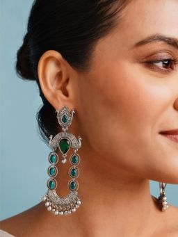 Abdesigns - Green Elegant German Silver Plated Danglers Earrings