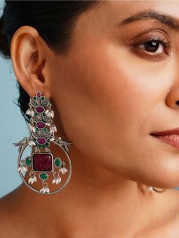 Abdesigns - Multi-Color Elegant German Silver Plated Danglers Earrings