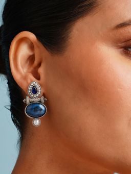 Abdesigns - Blue Elegant German Silver Plated Drop Earrings