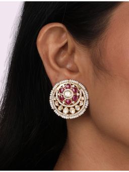 Sica Jewellery - 925 Silver Moissanite Polki Pink Stone Pearl Stud Earrings