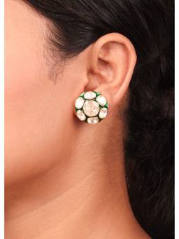 Sica Jewellery - 925 Silver Moissanite Kundan Green Meenakari Stud Earrings